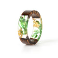 Hot Sale Handmade Wood Resin Ring Dried Flowers Plants Inside Jewelry Resin Ring Transparent Anniversary Ring for Women Gift