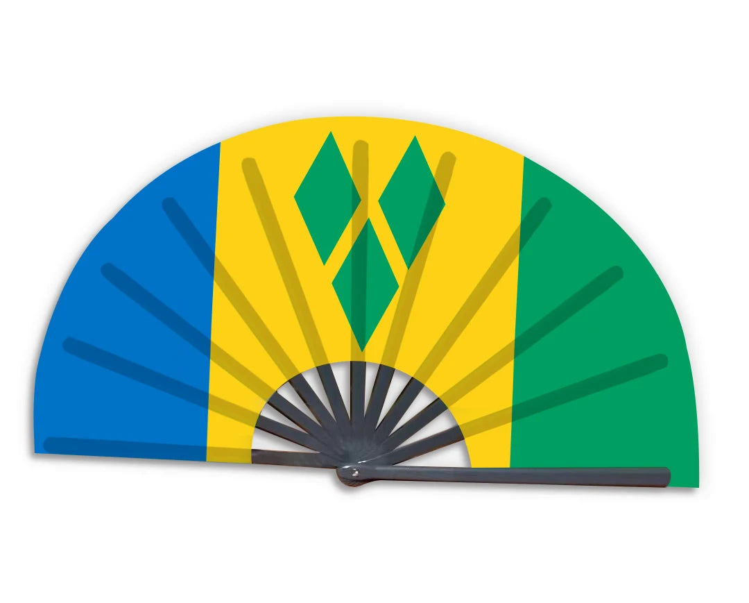 New Product Customized National Country Flag Saint Vincent and the Grenadines Folding Bamboo Hand Held Fan