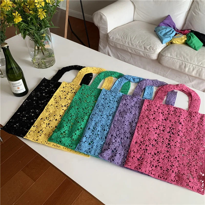 Custom Korean New Women's Lace Crochet Craft Woven Handbag Armpit Bag Large Capacity Ladies Shoulder Bag