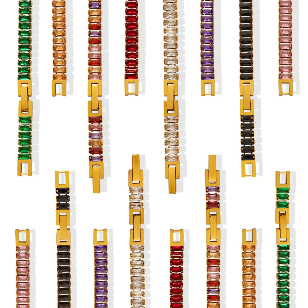 Colorful Aaa Zircon Jewelry Gold Plated Stainless Steel Chain Necklace Non Tarnish Tennis Chain Necklace