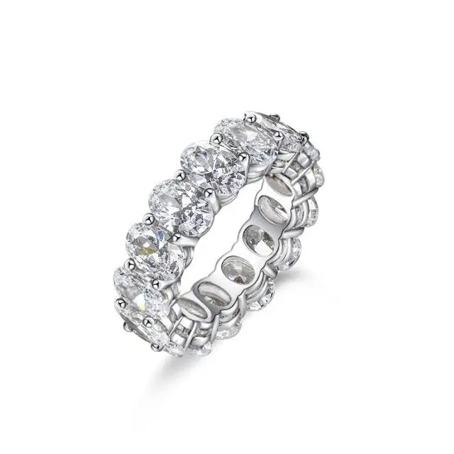 925 Silver Eternity Ring with All Round Cubic Zirconia Oval Radiant CZ Trendy Fine Wedding Band for Parties and Engagements
