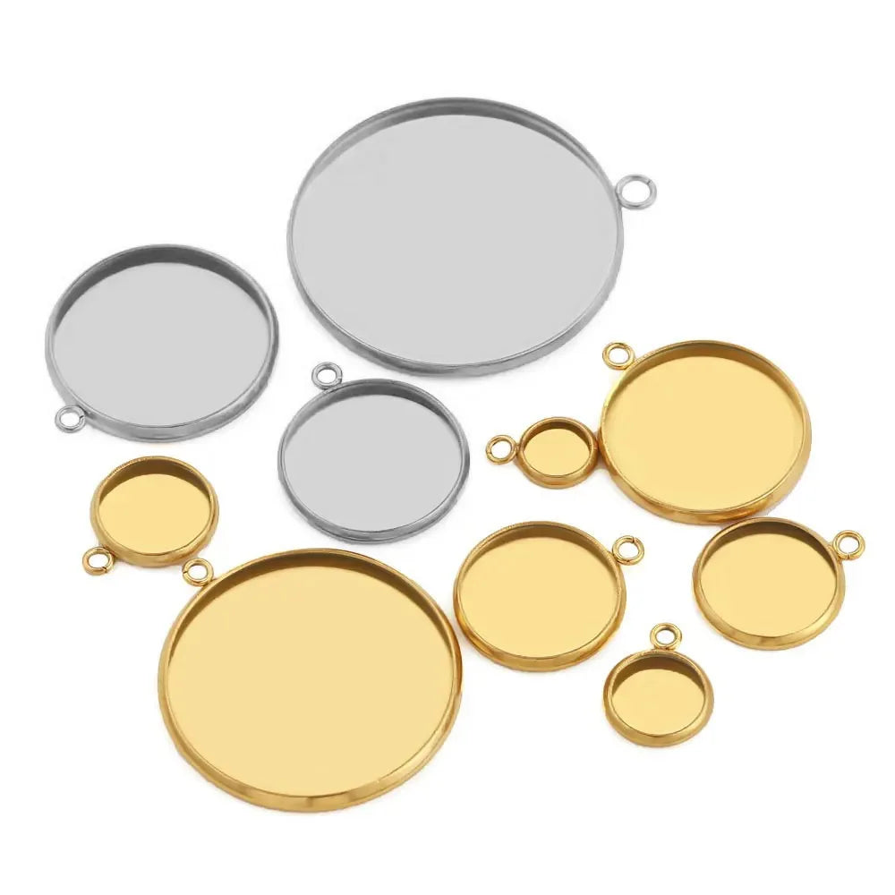 6-30mm Bezel Pendant Trays Stainless Steel Round Cabochon Setting Trays Pendant Blanks for Jewelry Making DIY Necklace Bracelet