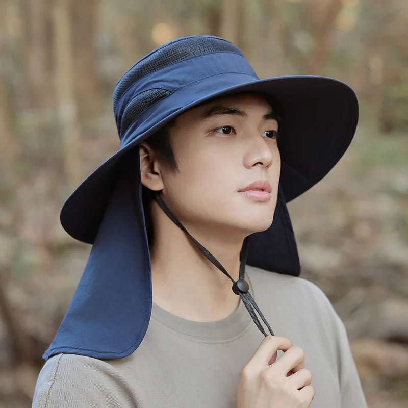 Custom logo Neck Flap Camping Summer Bucket Cap With String Man Outdoor Fishing Fisherman Hat