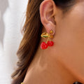 J&D New Arrival Jewelry Stainless Steel 18K PVD Gold Plated  Red Cherry Fruit Earrings for Women