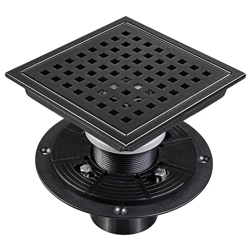 American Modern 3-Year ISO Linear Shower Floor Drain 4inch & 6inch Square Stainless Steel Flange Grid with Color Box 3 Years