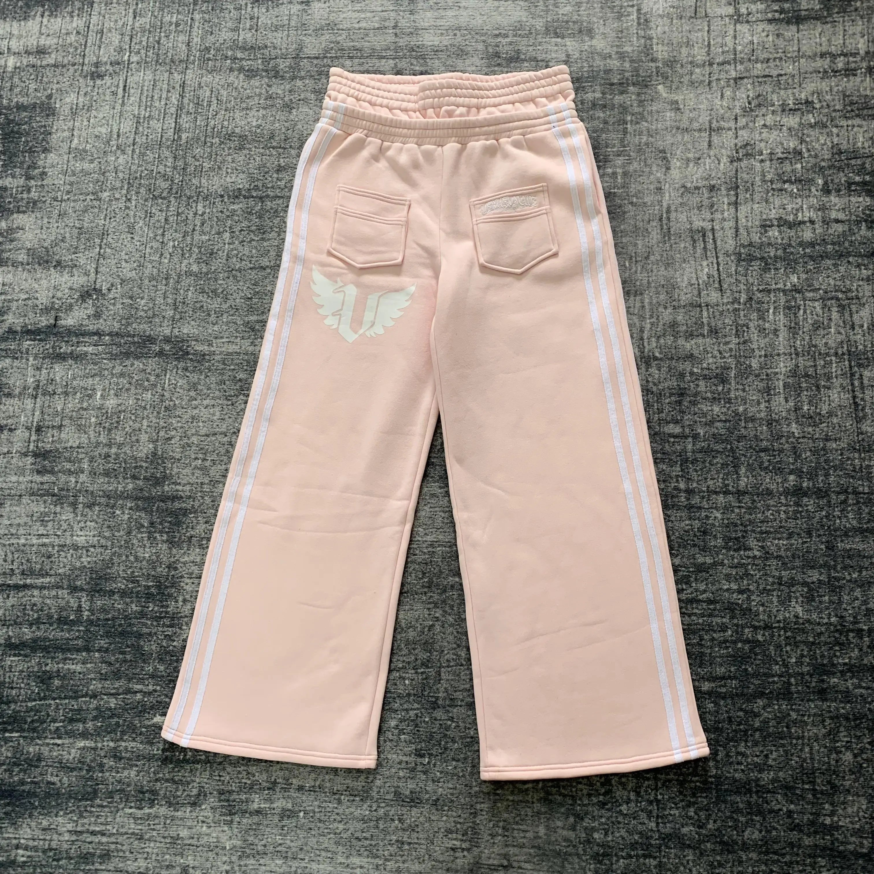 Custom Logo Screen Printed Stacked 100% Cotton Terry French Jogger Pants Streetwear Loose Striped Double Waist Sweatpants Men