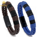 Fashion Wholesale Male Jewelry Magnetic Snap Layered PU String Brown Men Braided Leather Bracelet