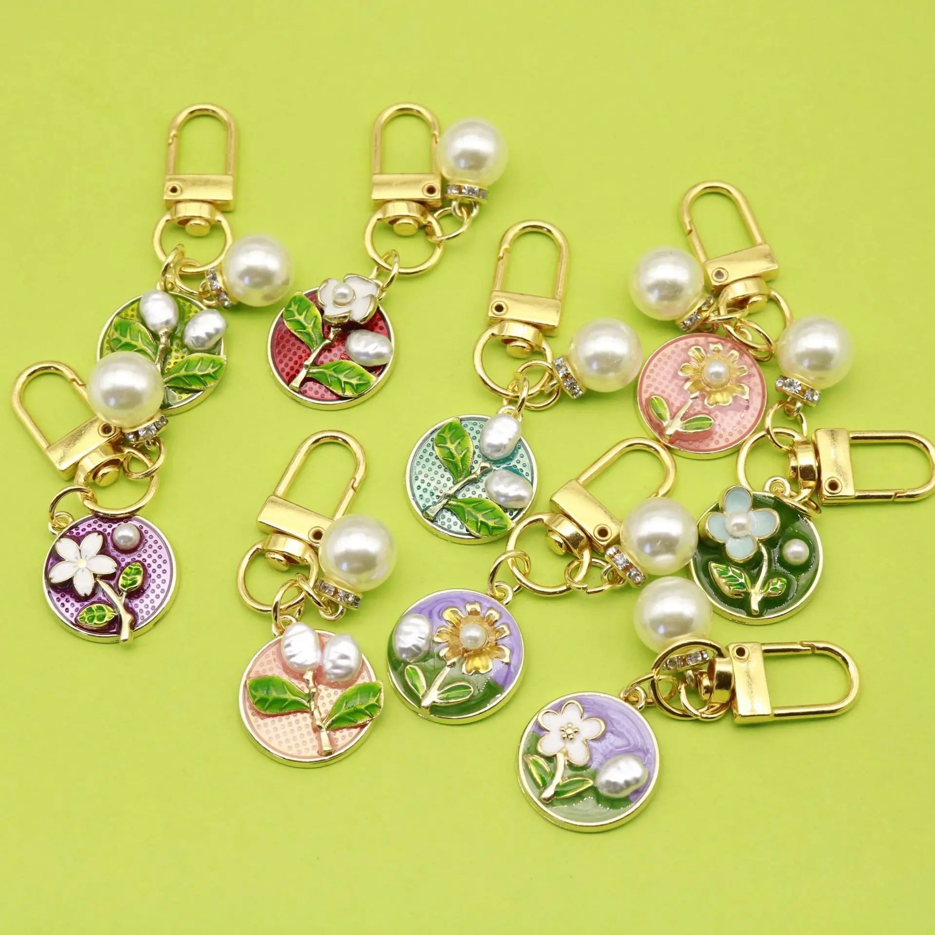 French Retro Carabiner Keychain Accessible Luxury Enamel Pendant Dripping Oil Flower Monet Garden Oil Painting Metal Material