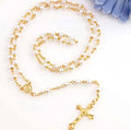 SC New Arrival Luxury Gold Cross Necklace Vintage Wedding Acrylic Pearl Necklace Fashion Rosary Necklace for Women