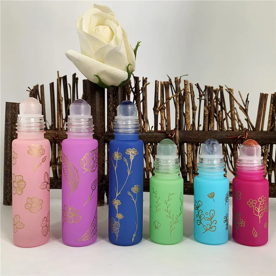 Wholesale Macaron Color Gemstone Roll on Essential Oil Bottles 5ml 10ml Roller Glass Bottles with Colorful Gemstones