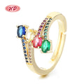 Enchanting Rainbow Wholesale Colorful Zircon 18K Gold Plated Fashion Jewelry Rings for Women