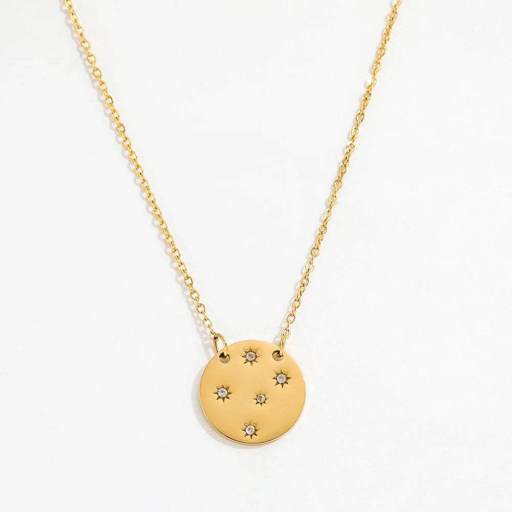 Joolim 18K Gold Plated Star Zirconia Coin Pendant Necklace Stainless Steel Tarnish Free Jewelry