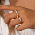 Fashion Luxury Style 18k Gold Plated Pearl Beaded Ring Stainless Steel Pearl Rings Jewelry Women