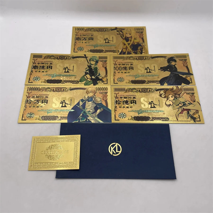 Japanese Anime Sword Art Online Gold Banknote SAO YUI Card As Fan Gift