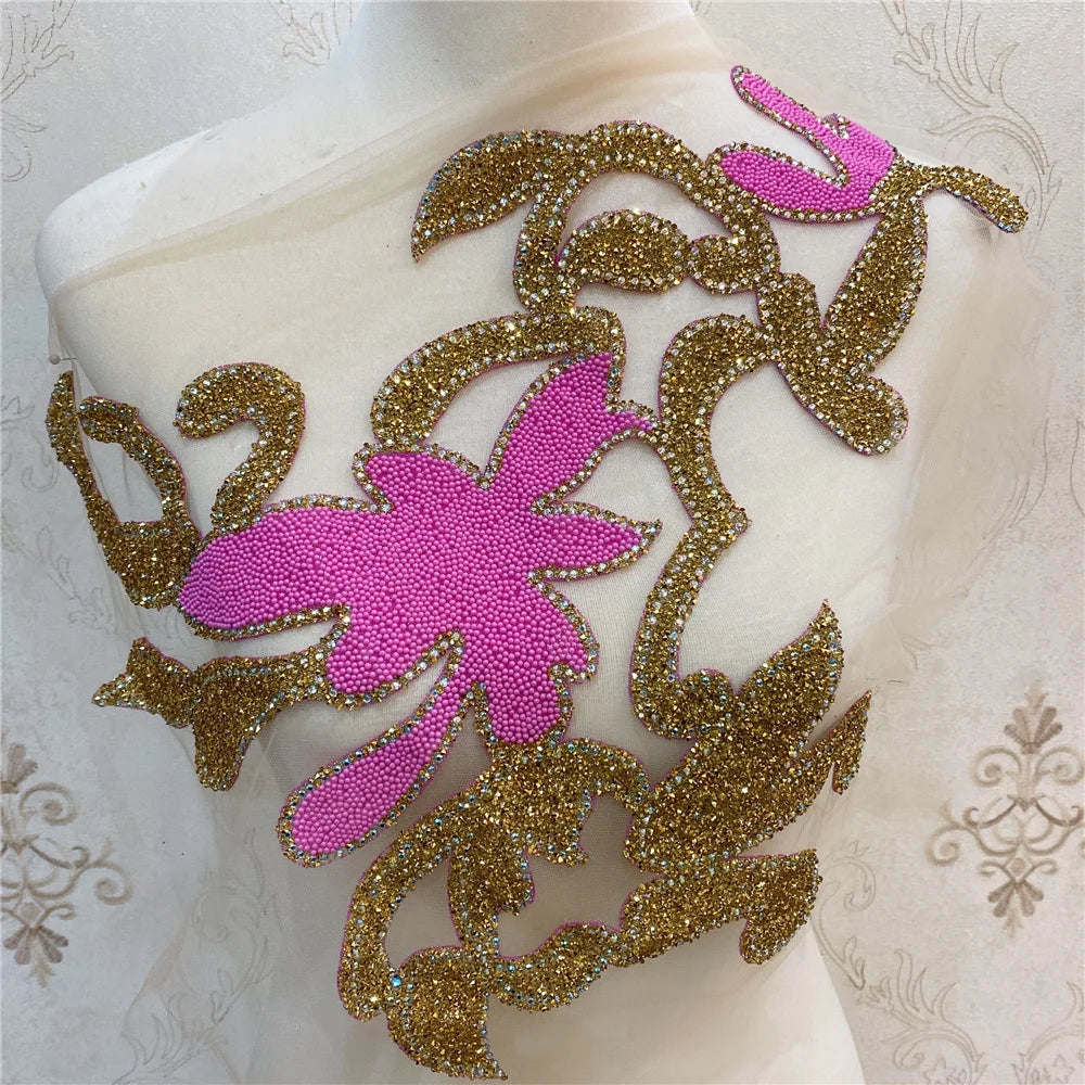 New Single Side  Wedding Embroidered Crystal Rhinestone Collar Necklace  Patches Iron on Clothes