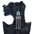 Bohemian Vintage Silver Plated Long Tassel Drop Dangle Earring Gypsy Tribal Festival Party Jewelry