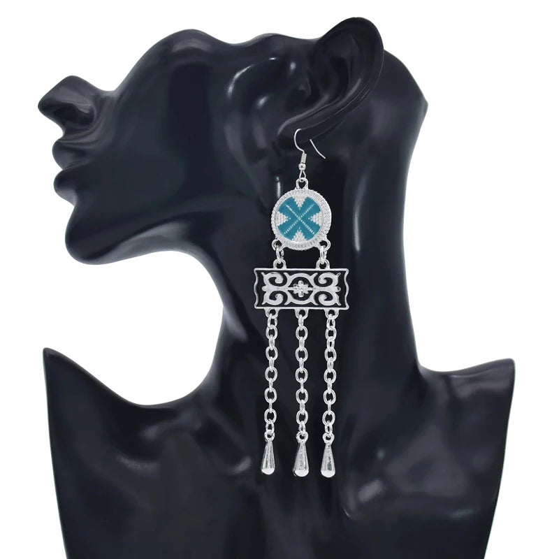 Bohemian Vintage Silver Plated Long Tassel Drop Dangle Earring Gypsy Tribal Festival Party Jewelry
