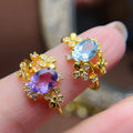 Classic 925 Sterling Silver Natural Stone 18k Gold Plated Oval Cut Luxury Women's Wedding & Party Ring