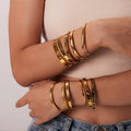 New Arrivals PVD 18k Gold Plated Stainless Steel Cuff Bracelet Waterproof Opening Cubic Zirconia Bangles