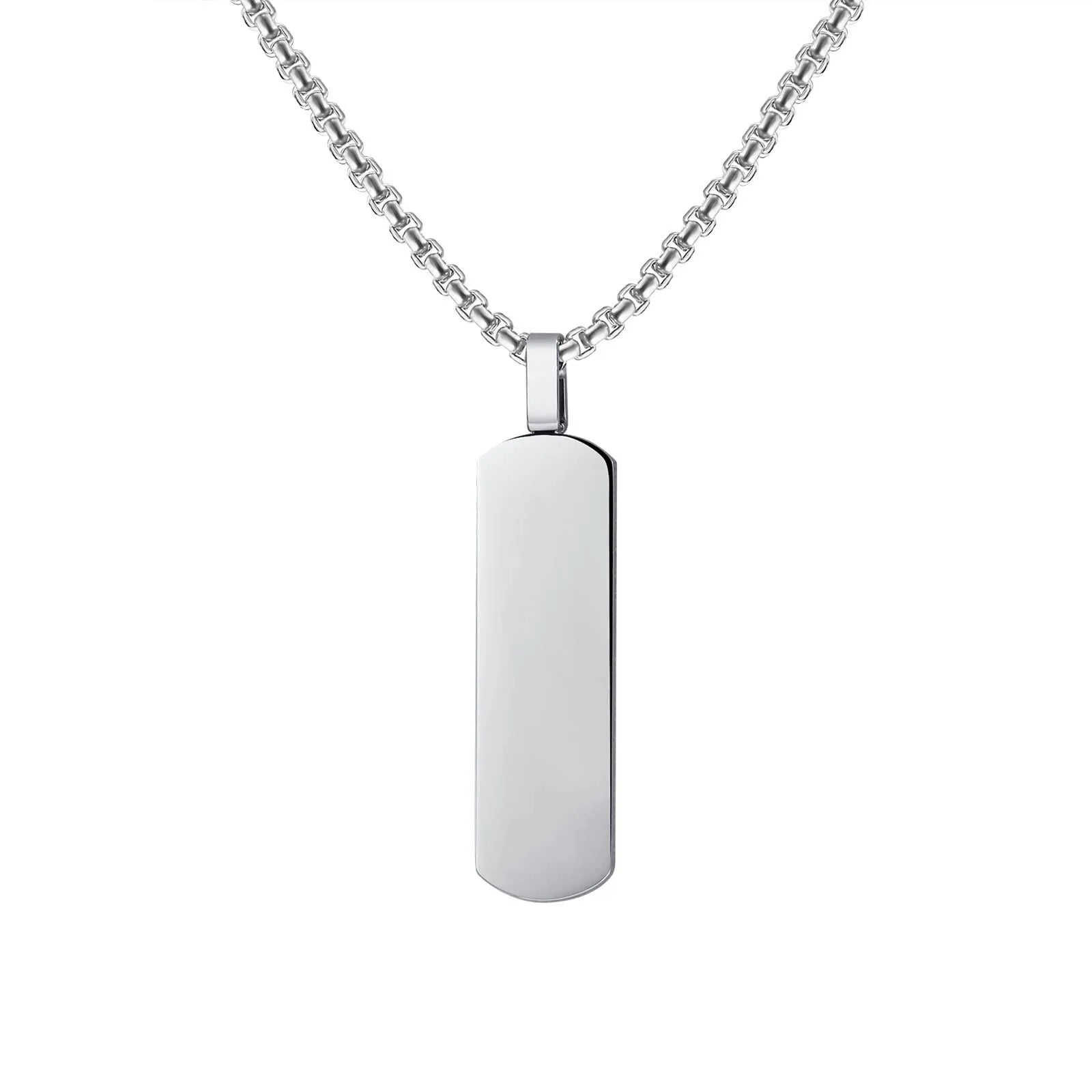 Wholesale Custom Logo Engraving Name Men Long Necklace Punk Geometric Rectangle Blank Bar Pendant Stainless Steel Gift