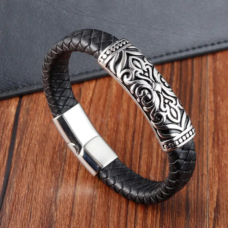 Punk Men's Stainless Steel Bangle with Alloy Clasp Multi-layer Braided Design Yunse Silver Plated Gift OT-208
