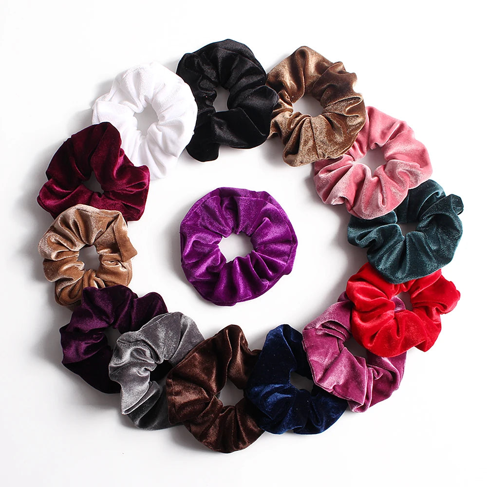 Wholesale Large Big Velvet Hair Ties Elastic Hair Band Chouchou for Women Fashion Velvet Solid Plain Color Scrunchies