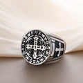 Stainless Steel Religious Saint Benedict Cross Ring Men's Atmospheric Cast Punk Fine Jewelry Ring Amulet Jewelry Ring for Men