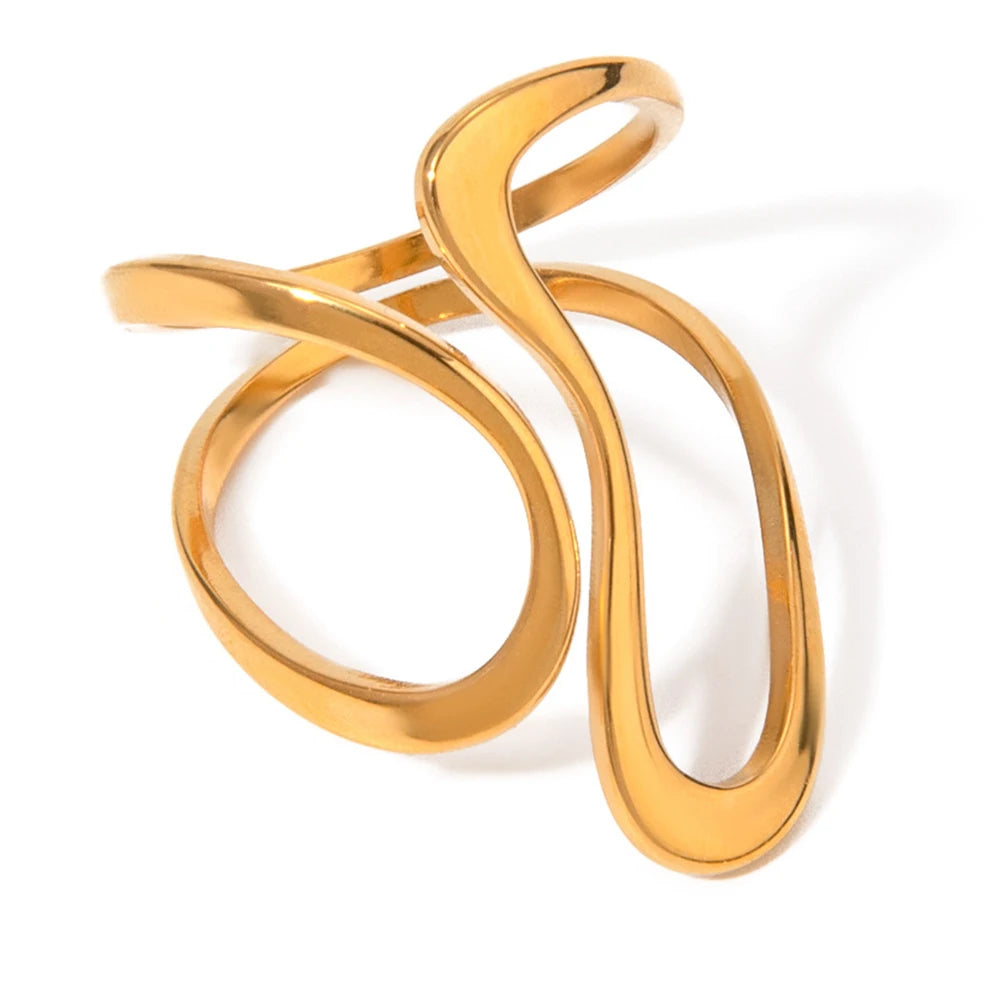 Simple Smooth Line Shaped Opening Finger Jewelry 18K PVD Gold Plated Stainless Steel Double Layer Curve Adjustable Rings Women
