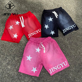 Summer Jogger Active Wear Stone Washed Sun Faded Shorts Dtg Screen Print Shorts Jogging Vintage Distressed Acid Washed Shorts