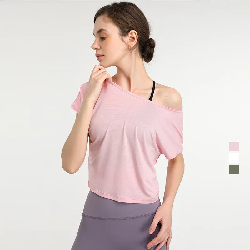 New Female Stretch Tops Quick Dry Breathable Fitness T-shirt Dance Training Yoga Short-sleeved