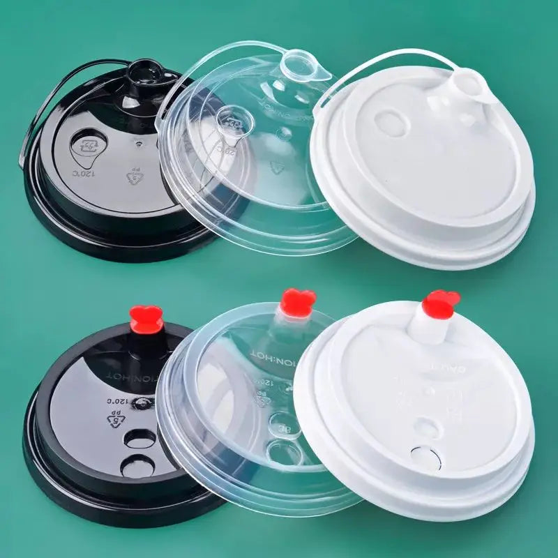 Wholesale 90mm Black White Clear Disposable Leak-Proof Food Grade PP Plastic Red Heart Injection Cup Lid for Boba Tea Cup