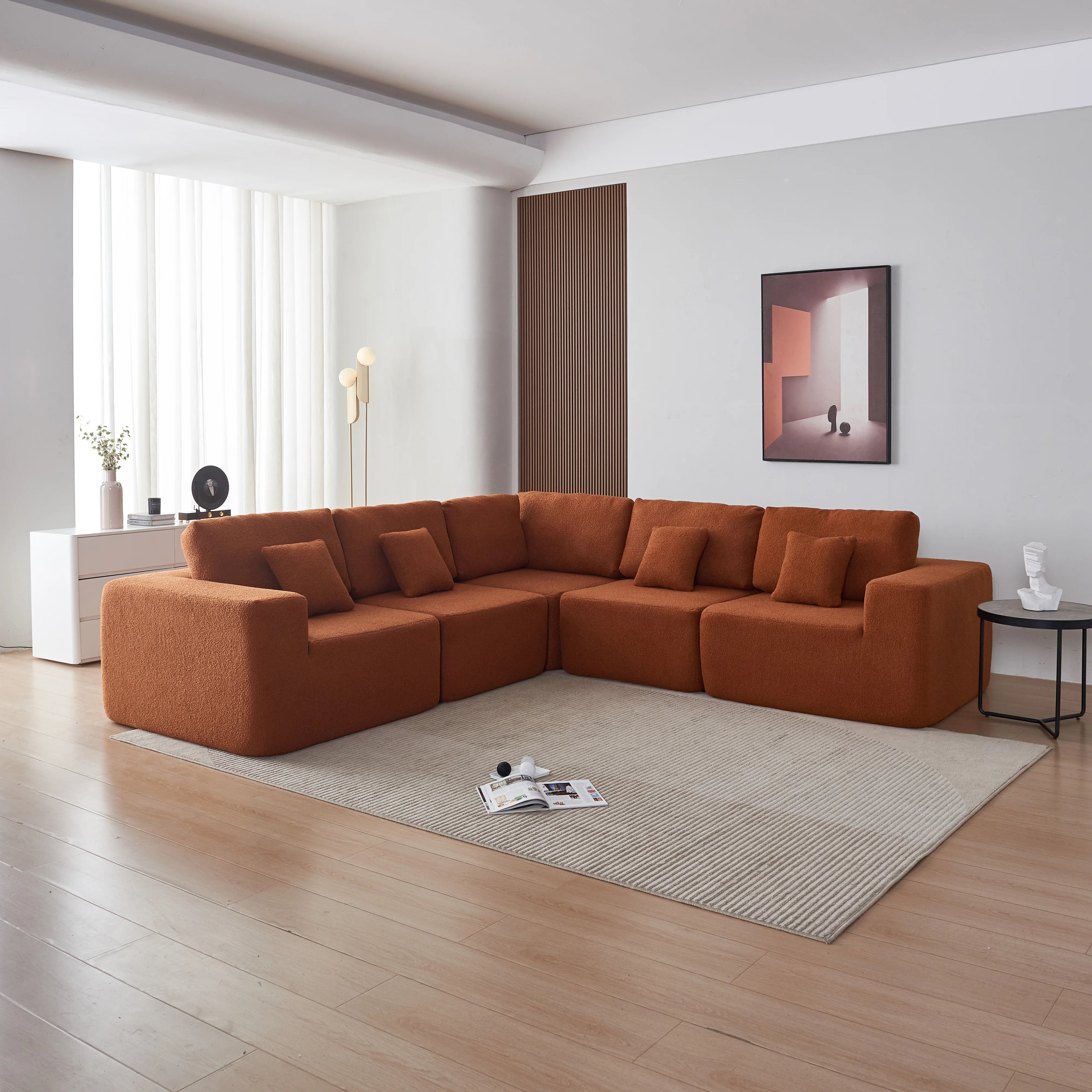Free Shipping Modern Modular L-Shape Fabric Sectional Sofa Set High Density Sponge Compressed Box Packing for Villas American