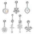ZF Belly Button Rings Butterfly Navel Piercing Jewelry Heart Dangle Flower Cubic Zirconia Navel Rings