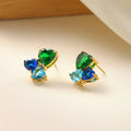 Cute Hearts Stud Earrings Colorful Gemstone Earrings Heart Luxurious Light Fashion Jewelry for Women