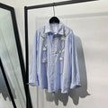 Boutique Wholesale 2025 Autumn New Fashionable Temperament Long Sleeved Korean Version Design Sense Striped Women's Shirt