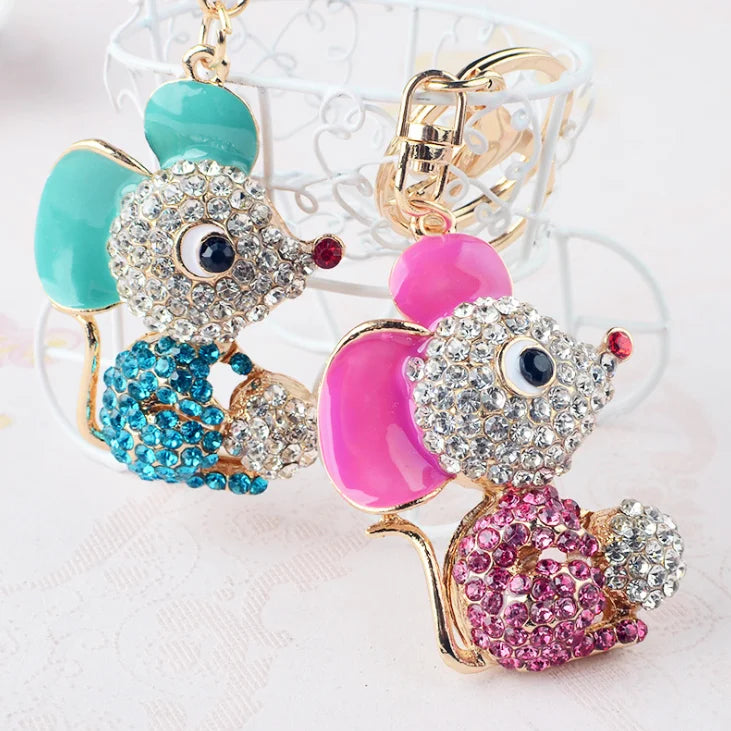 Hot Selling South Korea Creative Cartoon Mouse Key Chain Lovers Inlaid Diamond Metal Zodiac Hanging Ornaments TP-22145
