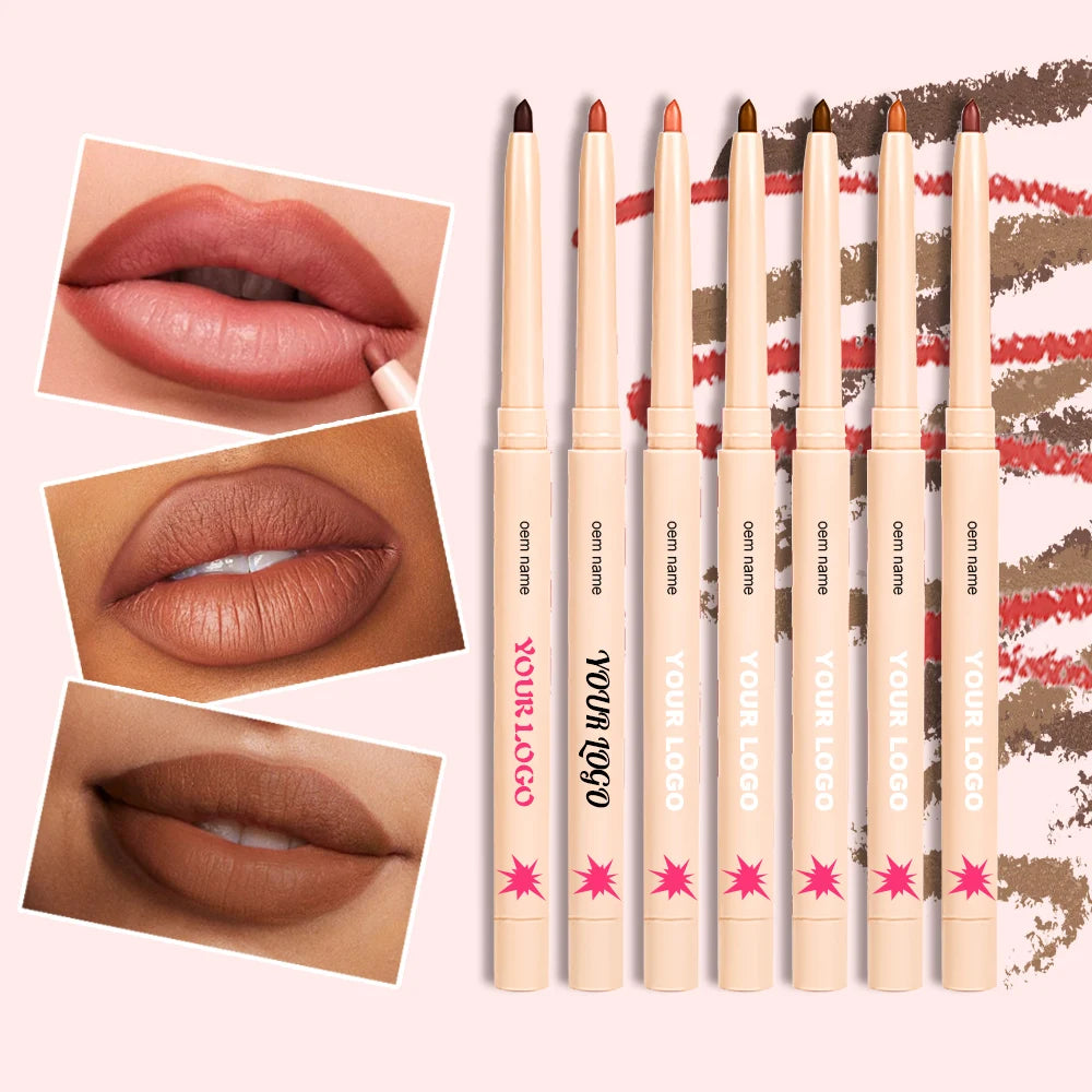 Wholesale Waterproof Smudge Proof Retractable Matte Stain Brown Creamy Lip Liner Pencils Custom Logo Private Label