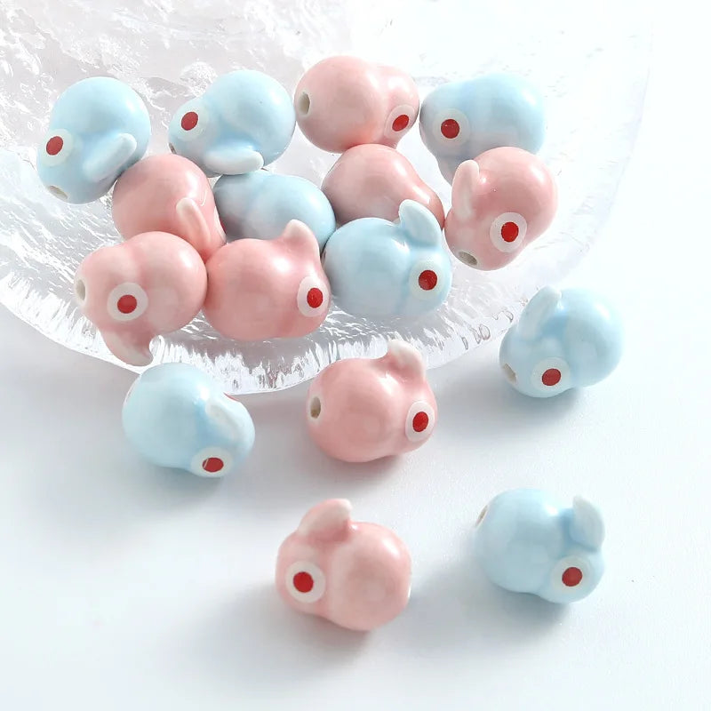 Cute 13.5*13mm Colorful Clay Beads Handmade Animal Rabbit Loose Beaded Charm for DIY Bracelet Jewelry Making Accessories