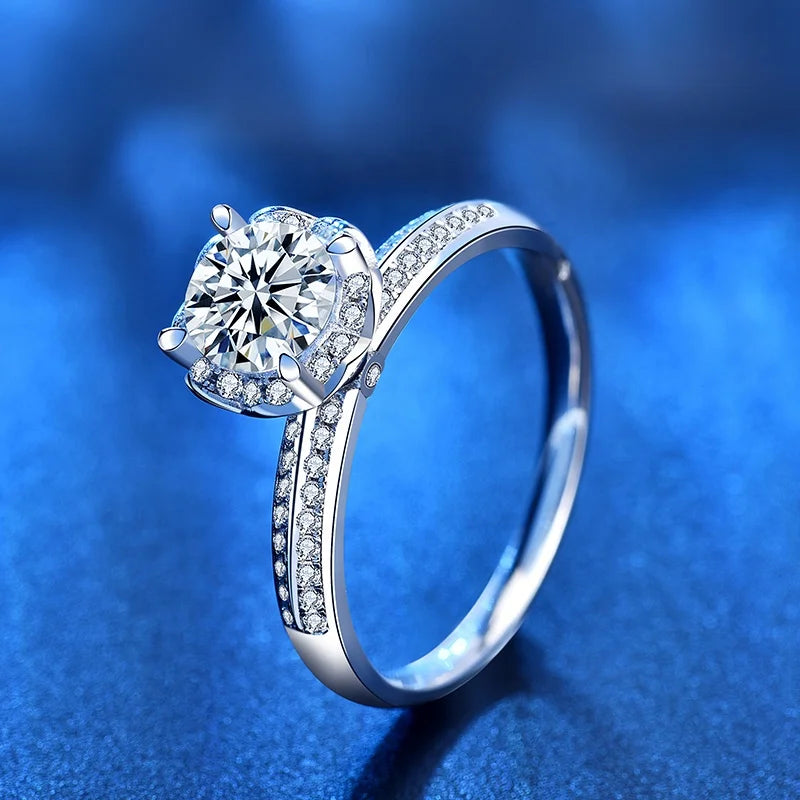 XJZ015 925 Silver Genuine Round Moissanite Engagement Ring Excellent Cut 1 Ct Passes Diamond Test for Women