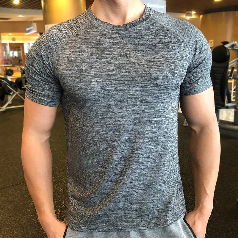 Men Sportswear Muscle Fit Men 100%polyester  T Shirt Tri-Blend Pursue Gray Fitness Gym Shirt