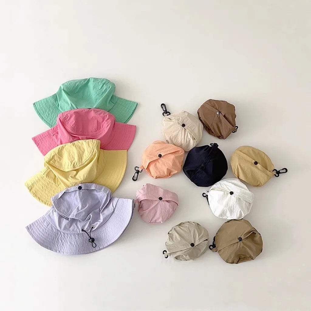 Solid Color Kids Caps Quick-drying  Candy Color Fisherman Hats Spring Summer Outdoor Wide-brimmed Visor Foldable Bucket Hat