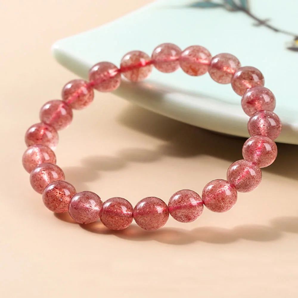 Genuine Natural Gemstone Red Strawberry Crystal Stone Beads Bracelet Stretch Cord Bracelets Jewelry