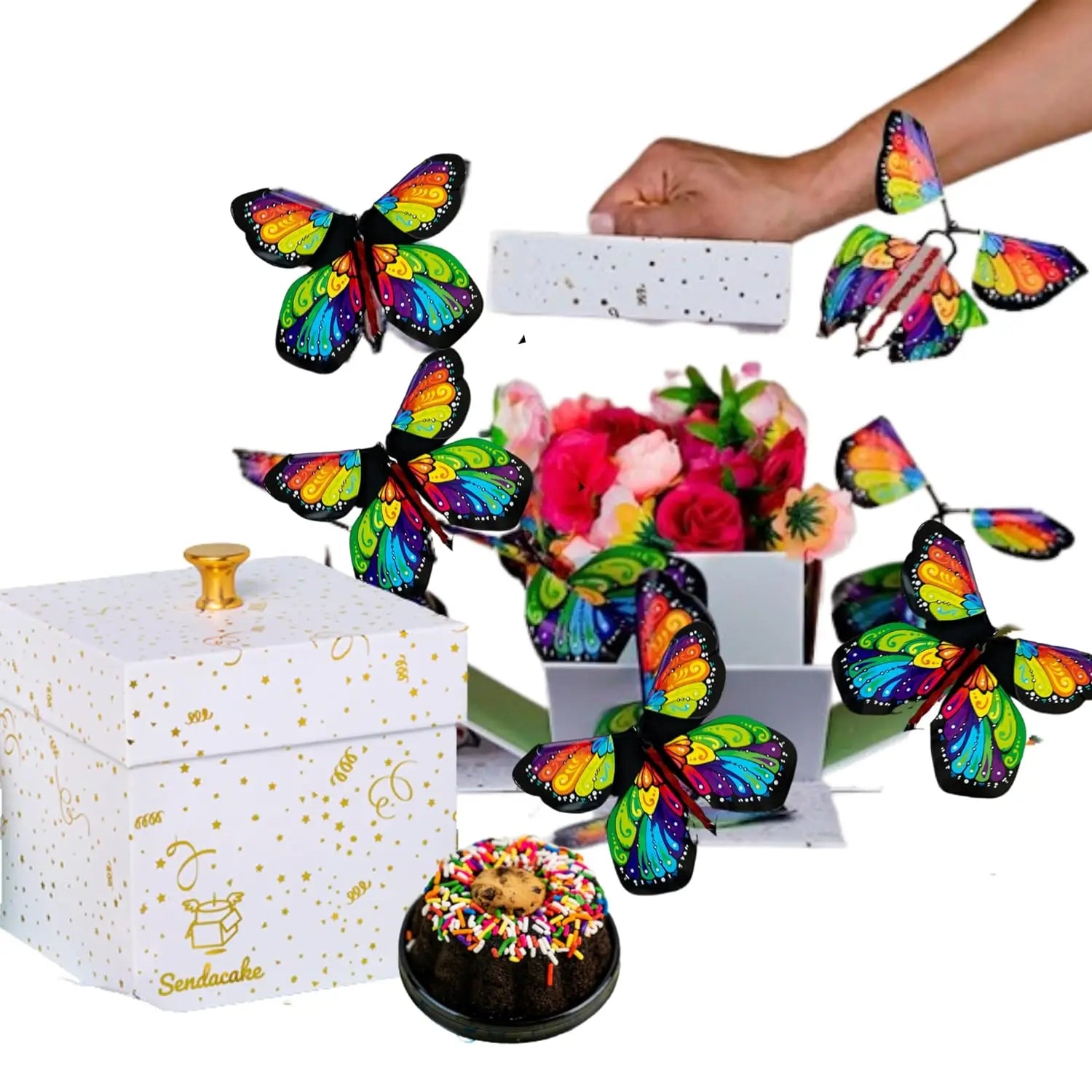 Magic Flying Butterfly Fairy Flying Toys Wind up Rubber Band Powered Butterfly Toys Decoration Surprise Gift No Gift Box Include