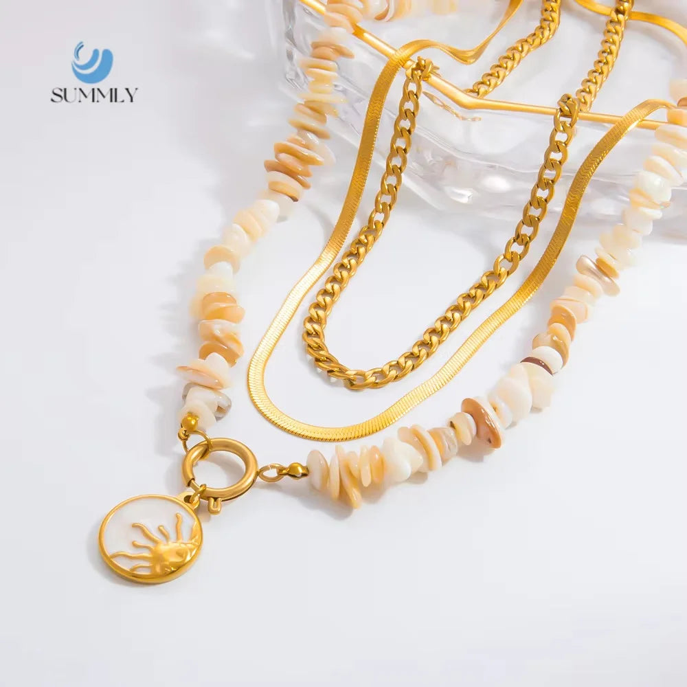 SUMMLY Trend Wholesale Minimalist Niche Natural Stone 18K Gold Plated Stainless Steel Necklace Fashion Jeweley
