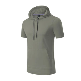 2025 Men's Hooded T-shirt Sports Leisure Quick Dry Short Sleeved Light Fitness Running Boxing Training Clothes
