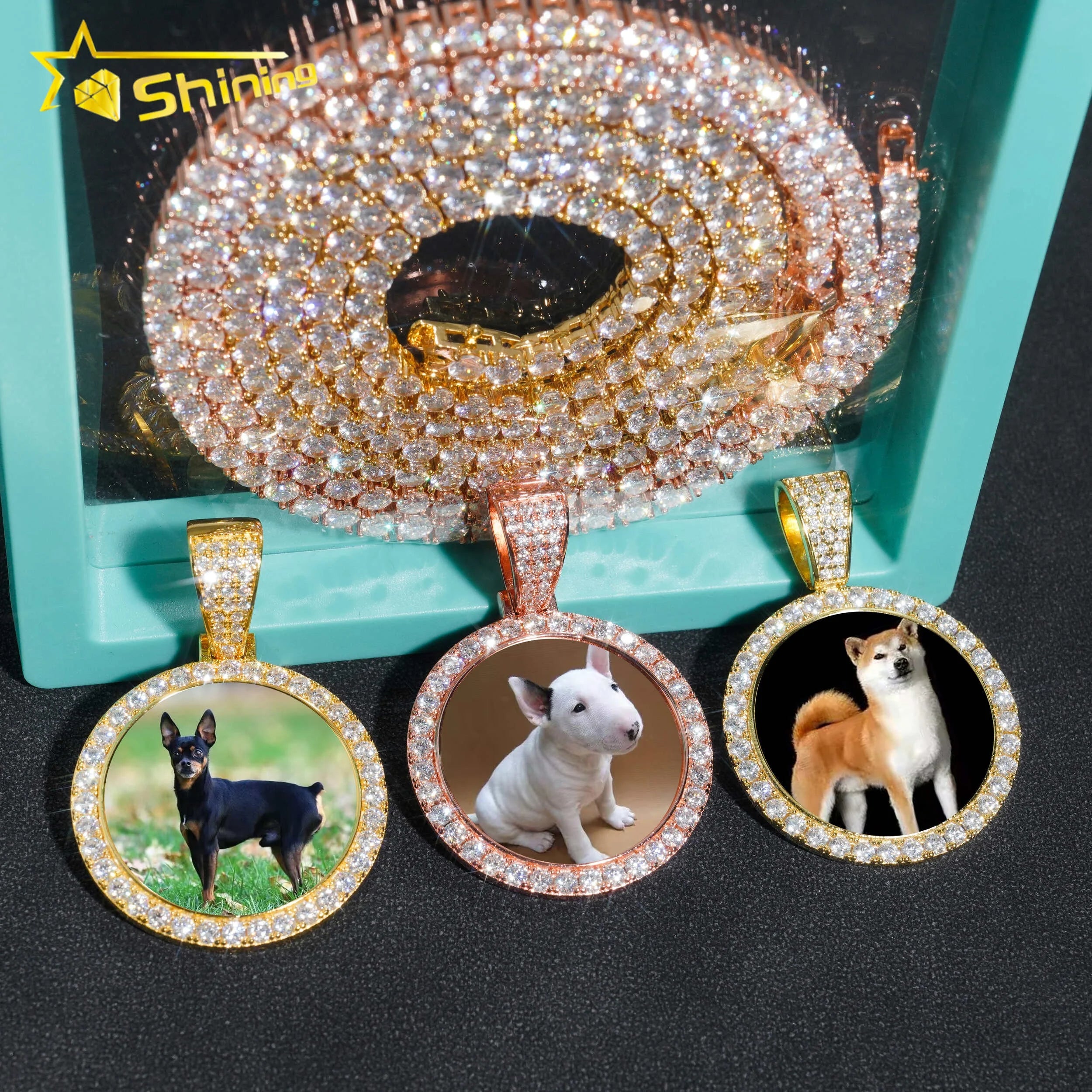 Custom 34MM Moissanite Diamond Iced Out 925 Sterling Silver Memory Photo Picture Pendants