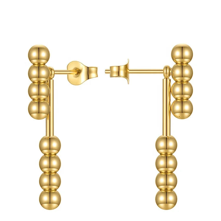 18K Gold Plated Stainless Steel Jewelry Gold Color Beaded Metal Ball Stud Earrings E211265