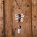 Antique Bronze Chain Moon Pendant Natural Crystal Quartz Vintage Necklace Jewelry Gift for Anniversary Wedding Healing Reiki