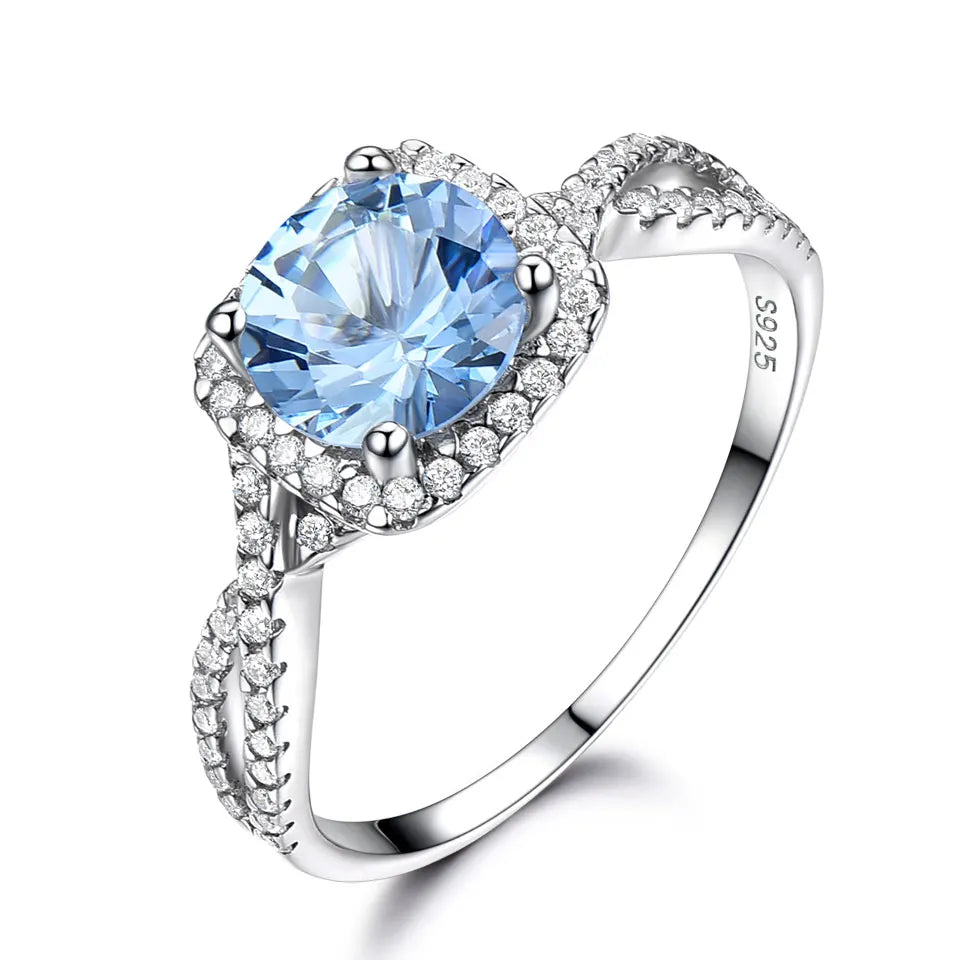 Luxury Engagement Accessories Gifts 925 Sterling Silver Jewellery Sky Blue Topaz Sapphire Women Wedding Rings Jewelry Women