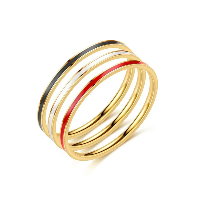Wholesale Stainless Steel Gold Plated 1mm Enamel Colors Red Black White Bohemia Style Women's Rings China Factory Supplier